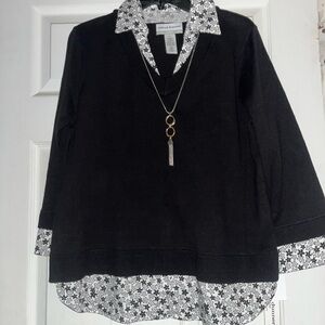 Alfred Dunner Black Sweater with Floral Accents